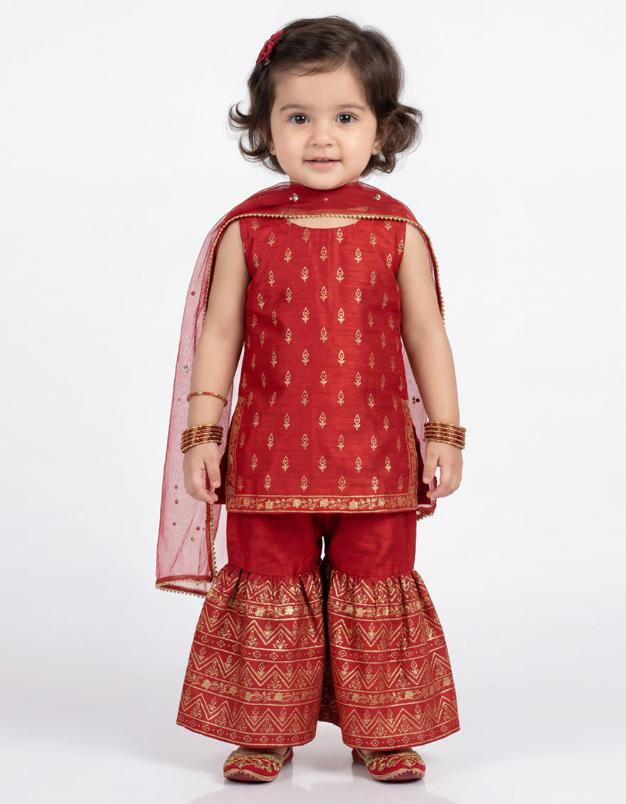 Raw Silk Red Stitched Suit - J. Junaid Jamshed