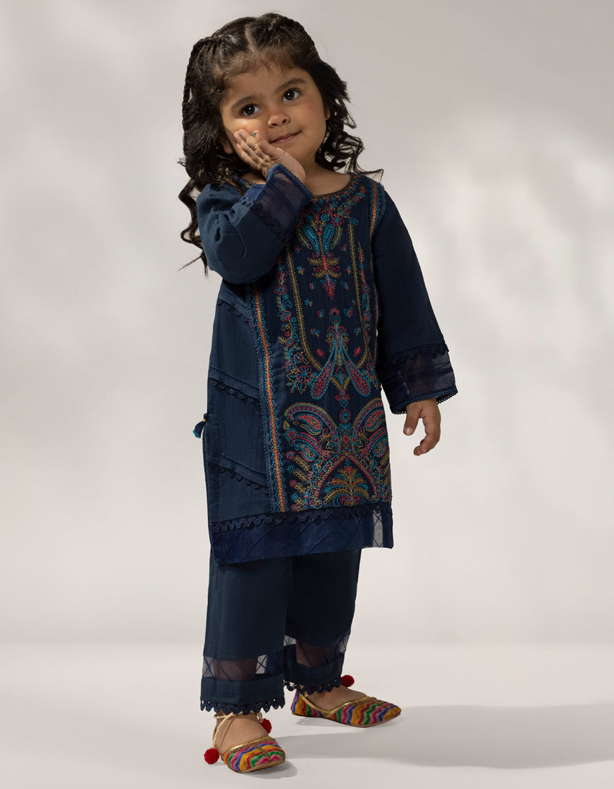 Khaddar Slub Blue Stitched Suit - J. Junaid Jamshed