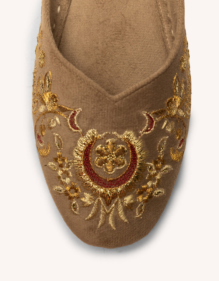 Suede Beige Khussa - J. Junaid Jamshed