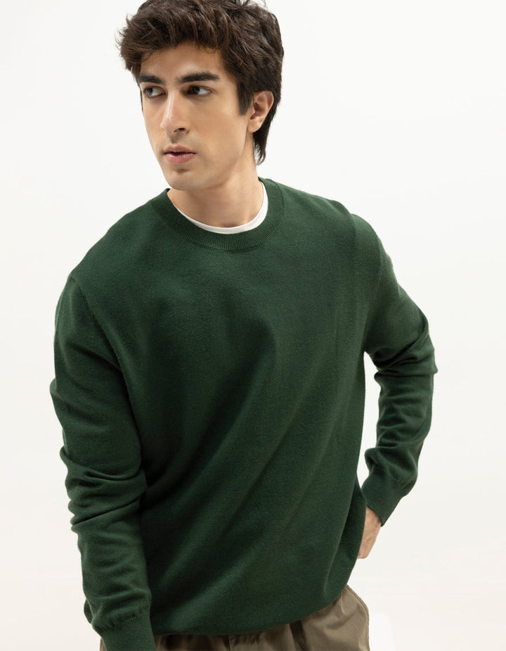 VIRGO - FOREST GREEN SHORT MOCK SWEATER - J. Junaid Jamshed