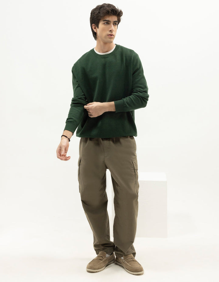 VIRGO - FOREST GREEN SHORT MOCK SWEATER - J. Junaid Jamshed