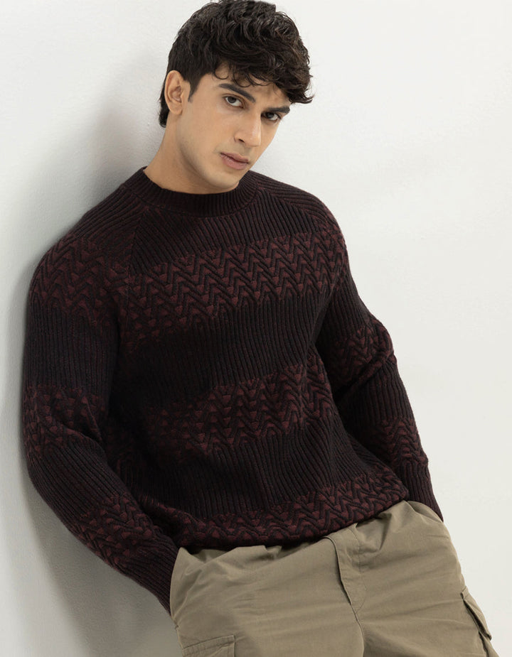 ORCUS D - MAROON BLACK FULL SLEEVE CREW SWEATER - J. Junaid Jamshed