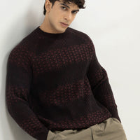 ORCUS D - MAROON BLACK FULL SLEEVE CREW SWEATER - J. Junaid Jamshed
