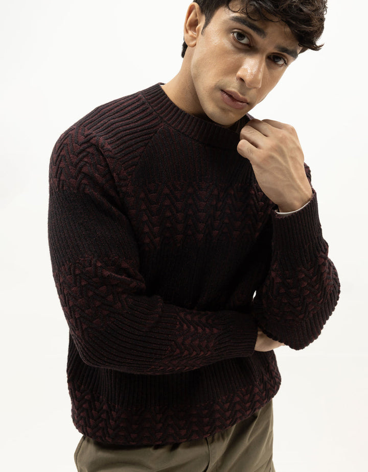 ORCUS D - MAROON BLACK FULL SLEEVE CREW SWEATER - J. Junaid Jamshed