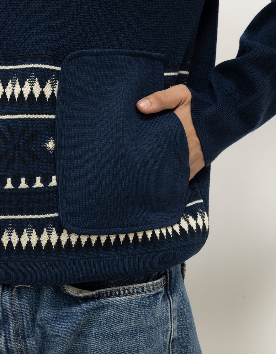 NEPTUNE B - NAVY HALF ZIP MOCKNECK SWEATER - J. Junaid Jamshed