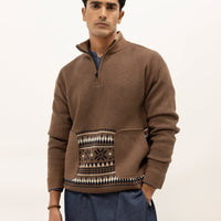 NEPTUNE B - BROWN HALF ZIP MOCKNECK SWEATER - J. Junaid Jamshed