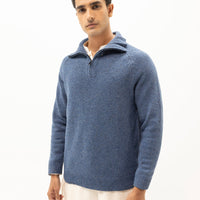 NEPTUNE C - INDIGO HALF ZIP MOCKNECK SWEATER - J. Junaid Jamshed