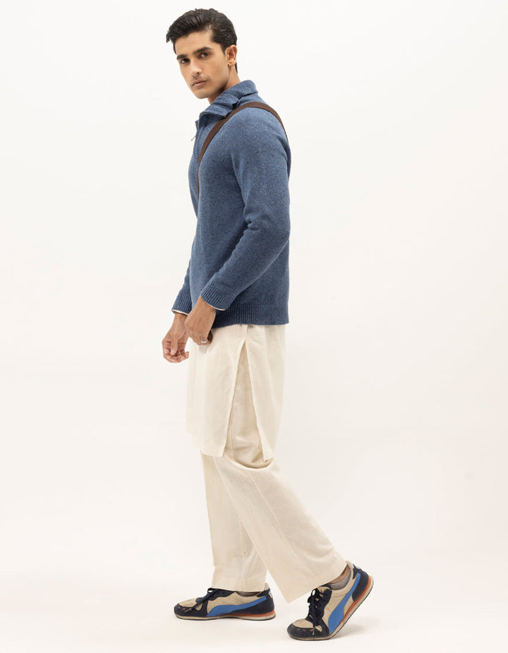 NEPTUNE C - INDIGO HALF ZIP MOCKNECK SWEATER - J. Junaid Jamshed