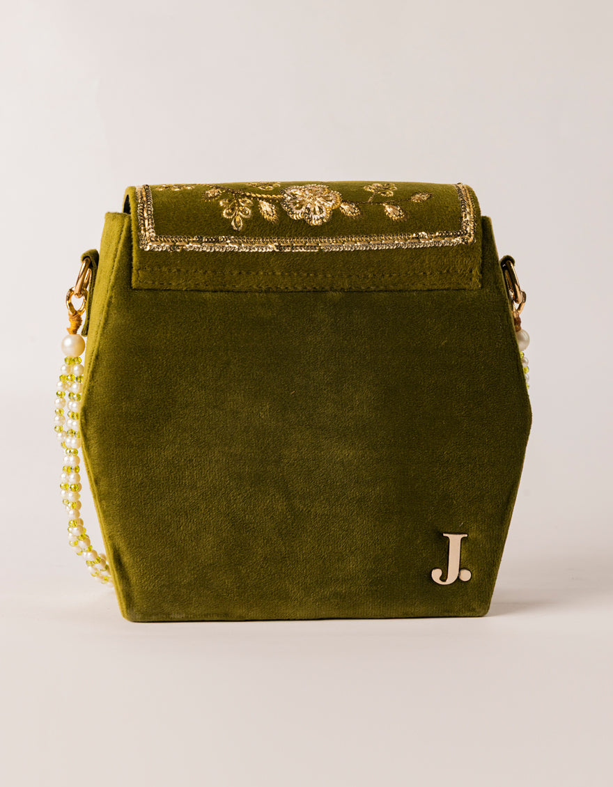 Velvet Green Hand Bag - J. Junaid Jamshed