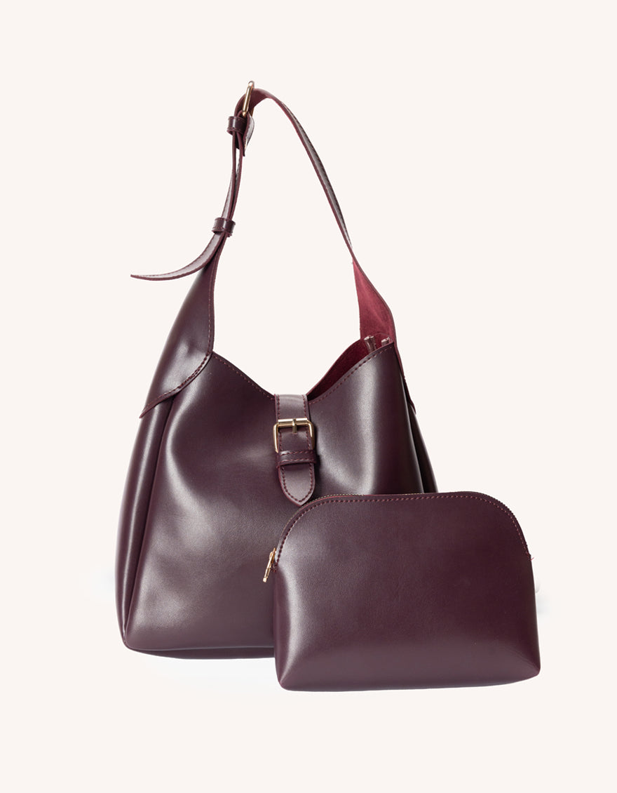 Rexine Burgundy Bag - J. Junaid Jamshed