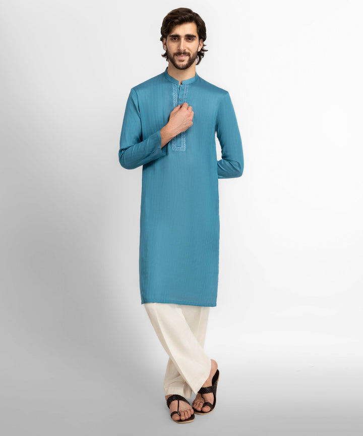 Cotton Teal Kurta - J. Junaid Jamshed