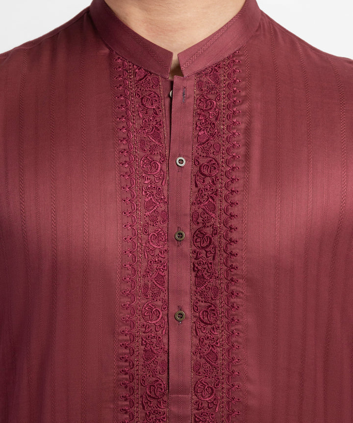 Cotton Maroon Kurta - J. Junaid Jamshed