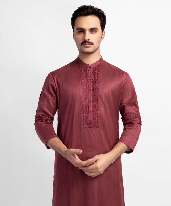 Cotton Maroon Kurta - J. Junaid Jamshed
