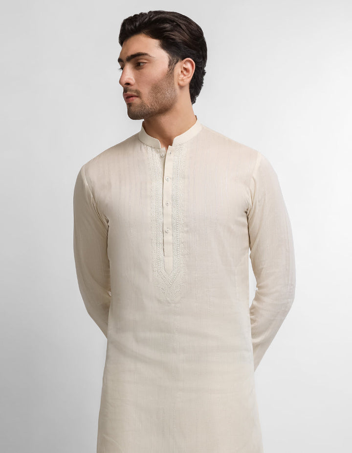 Cotton Off White Kurta - J. Junaid Jamshed