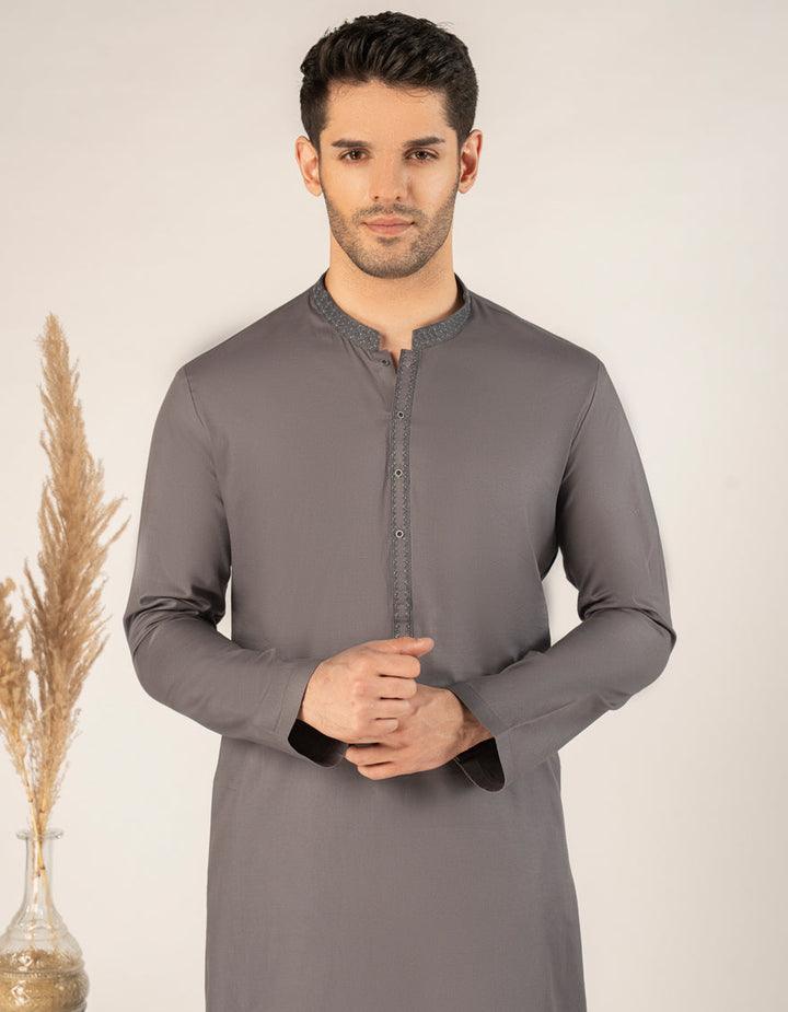 Cotton Grey Kurta - J. Junaid Jamshed