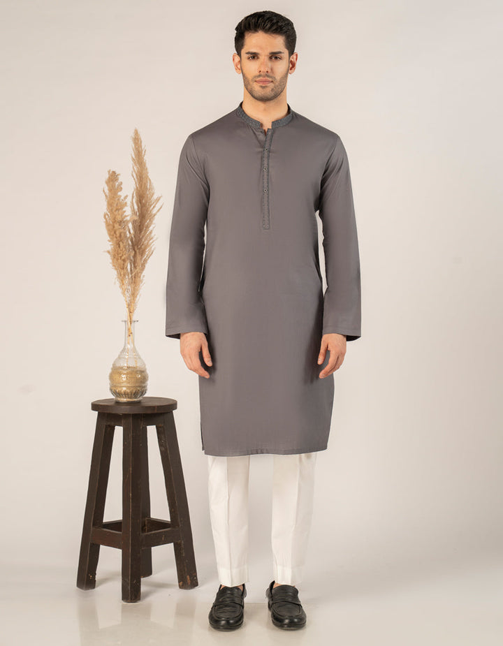 Cotton Grey Kurta - J. Junaid Jamshed