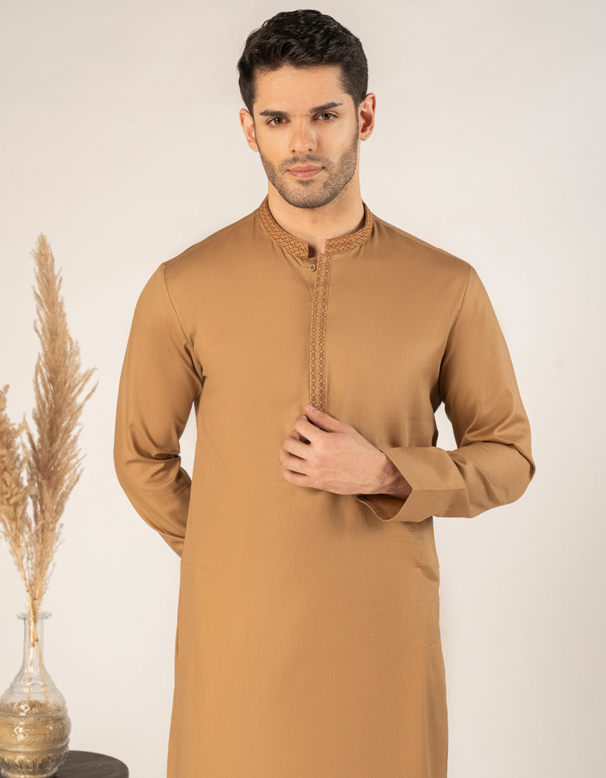 Cotton Beige Kurta - J. Junaid Jamshed
