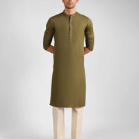 Blended Mehndi Green Kurta - J. Junaid Jamshed