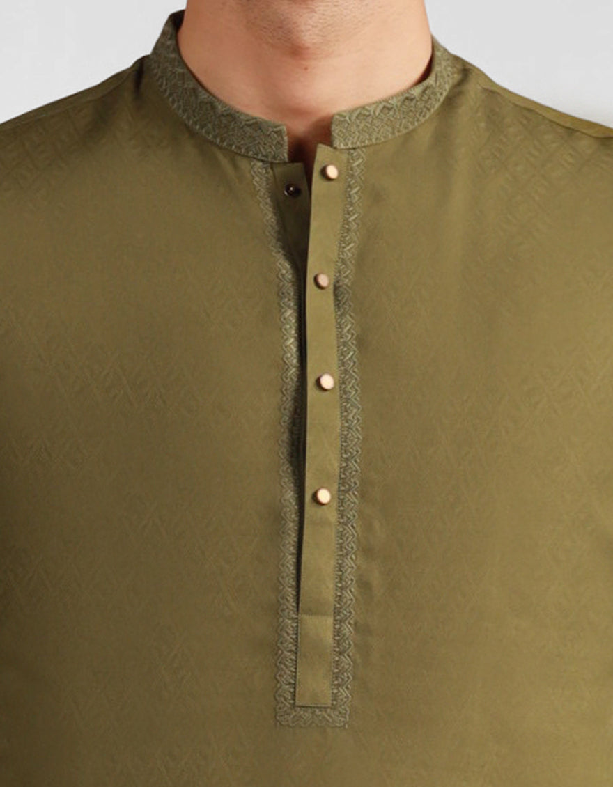 Blended Mehndi Green Kurta - J. Junaid Jamshed