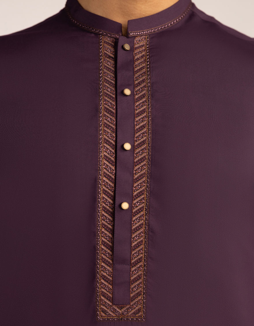 Blended Deep Purple Kurta - J. Junaid Jamshed