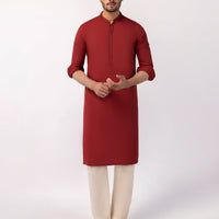 Blended Red Kurta - J. Junaid Jamshed