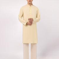 Blended Pale Yellow Kurta - J. Junaid Jamshed