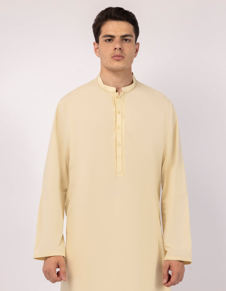 Blended Pale Yellow Kurta - J. Junaid Jamshed