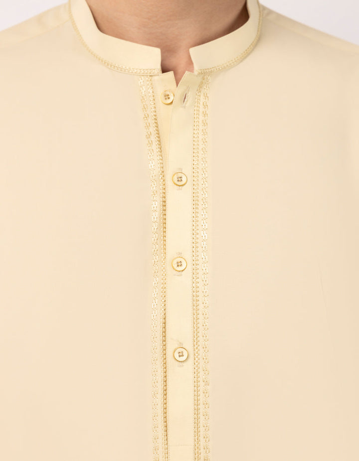 Blended Pale Yellow Kurta - J. Junaid Jamshed