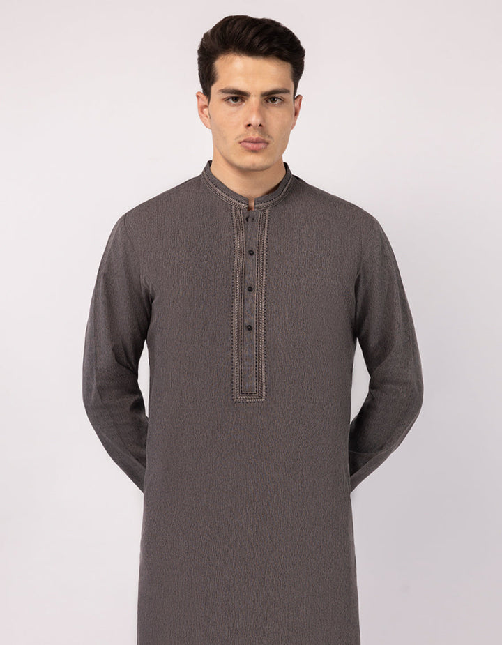 Blended Charcoal Grey Kurta - J. Junaid Jamshed