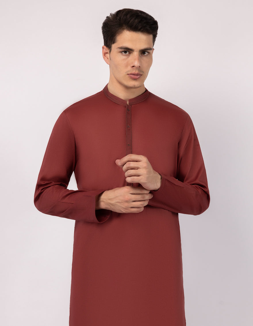 Cotton Maroon Kurta - J. Junaid Jamshed