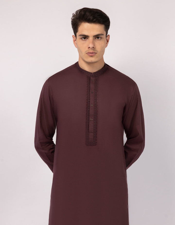 Cotton Maroon Kurta - J. Junaid Jamshed