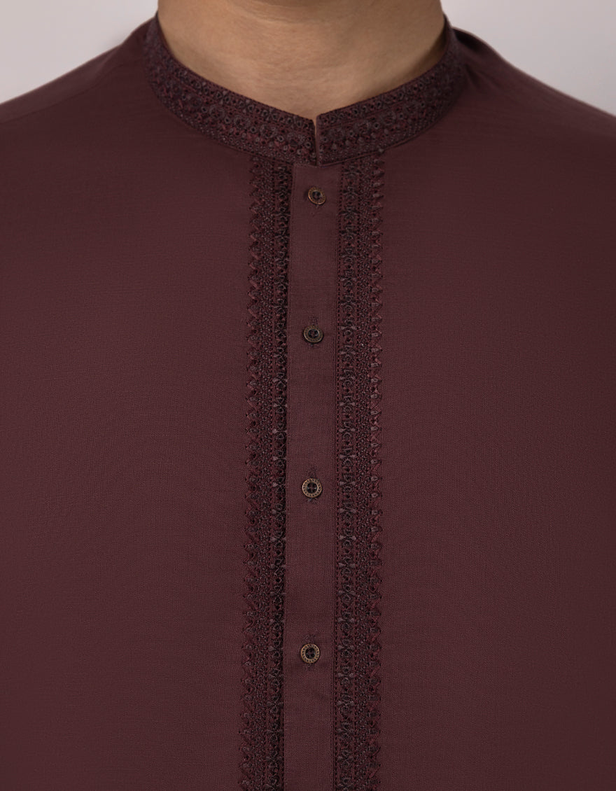 Cotton Maroon Kurta - J. Junaid Jamshed