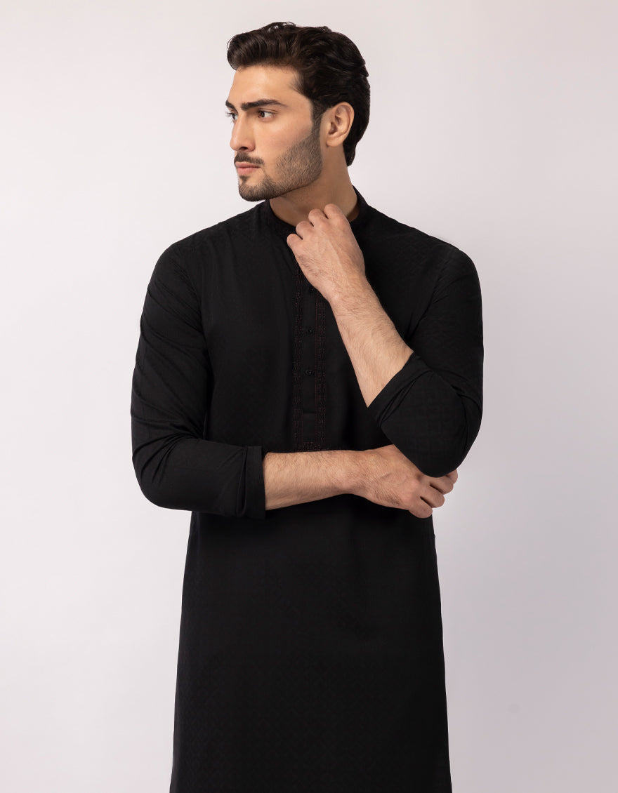 Blended Black Kurta - J. Junaid Jamshed
