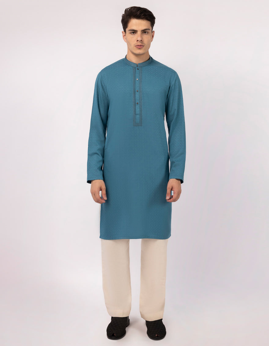 Blended Sea Green Kurta - J. Junaid Jamshed