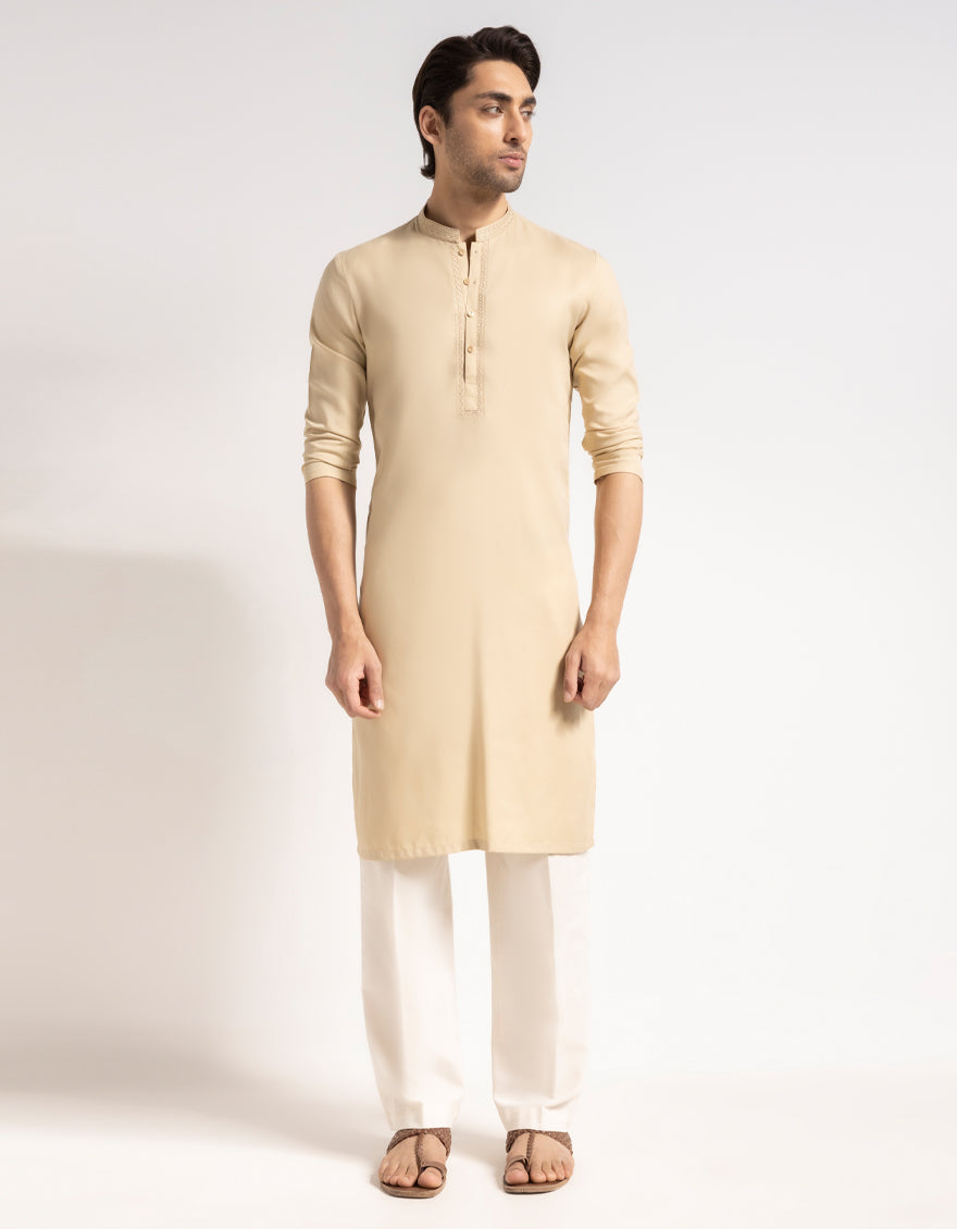 Blended Beige Kurta - J. Junaid Jamshed