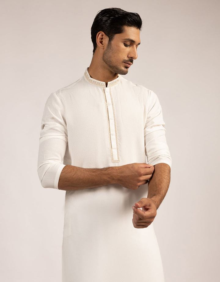 Blended Off White Kurta - J. Junaid Jamshed