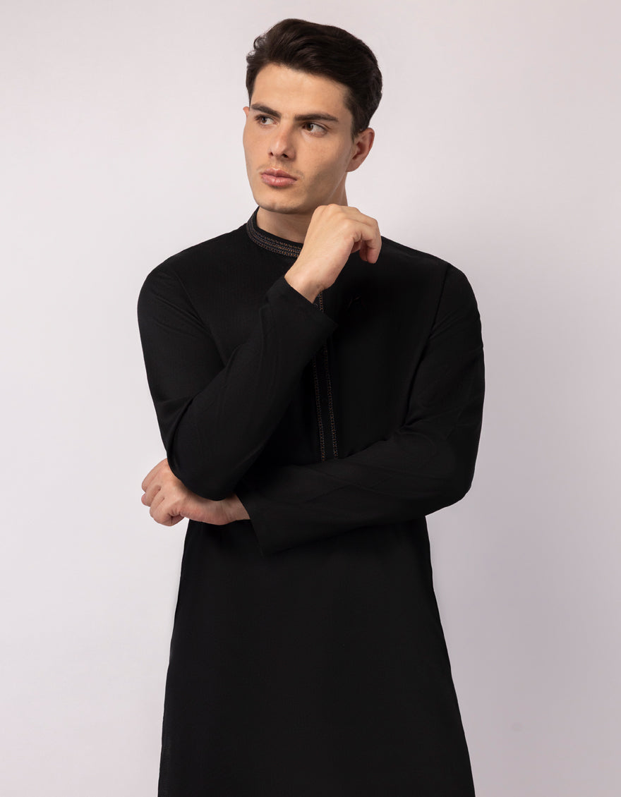 Blended Black Kurta - J. Junaid Jamshed