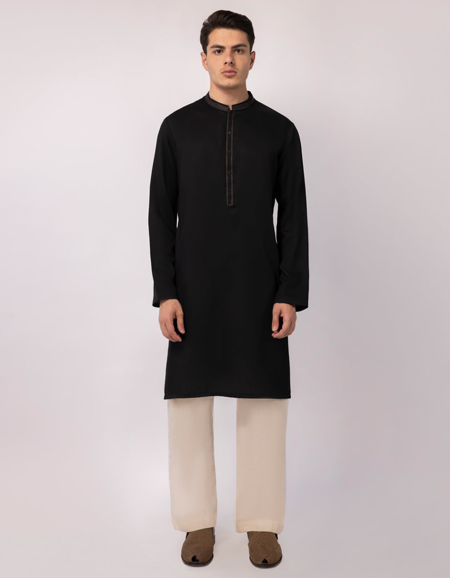 Blended Black Kurta - J. Junaid Jamshed