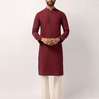 Cotton Maroon Kurta - J. Junaid Jamshed