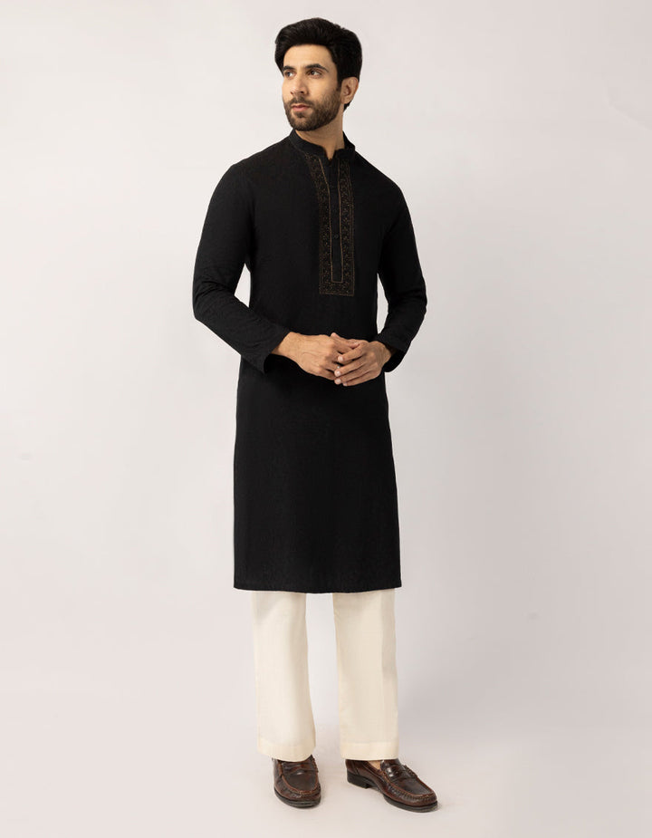 Cotton Black Kurta - J. Junaid Jamshed