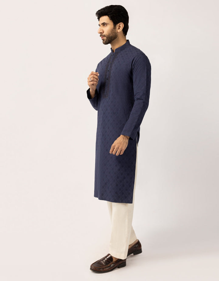 Cotton Dark Blue Kurta - J. Junaid Jamshed