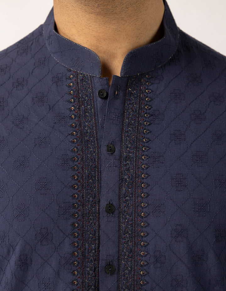 Cotton Dark Blue Kurta - J. Junaid Jamshed