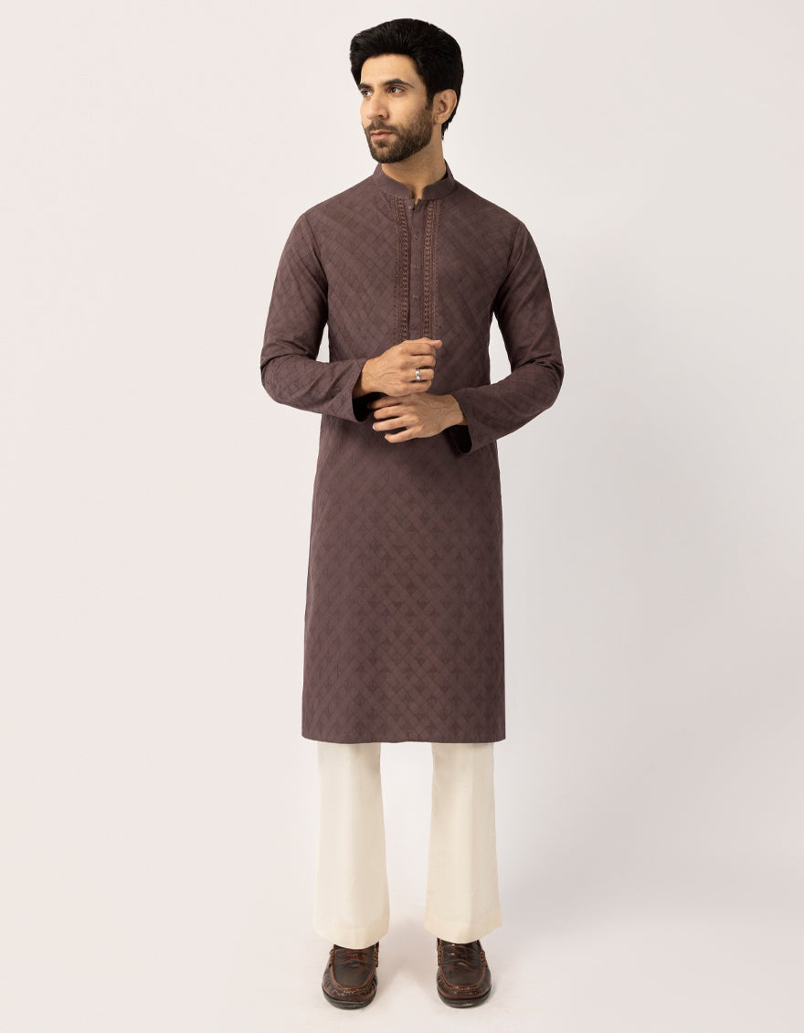 Cotton Chocolate Brown Kurta - J. Junaid Jamshed