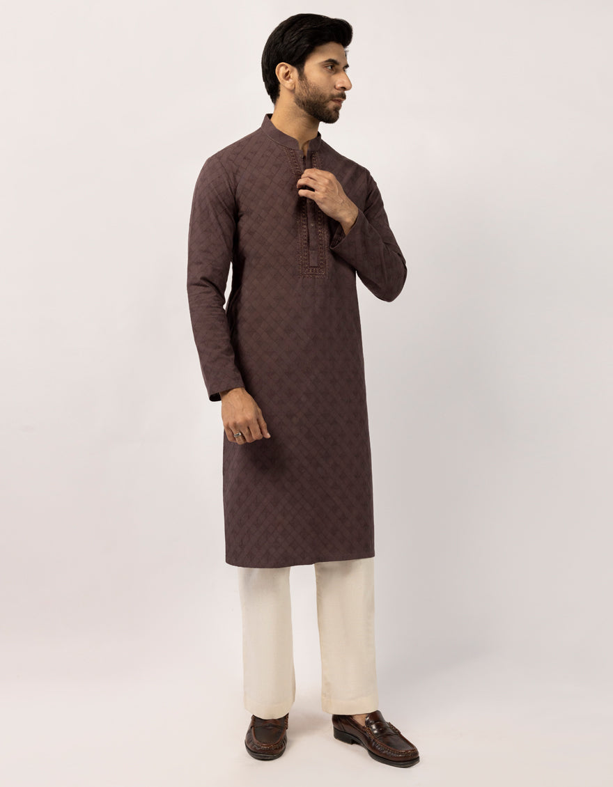 Cotton Chocolate Brown Kurta - J. Junaid Jamshed
