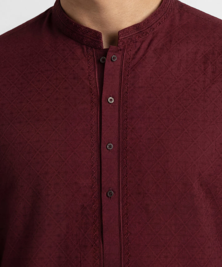 Cotton Burgundy Kurta - J. Junaid Jamshed