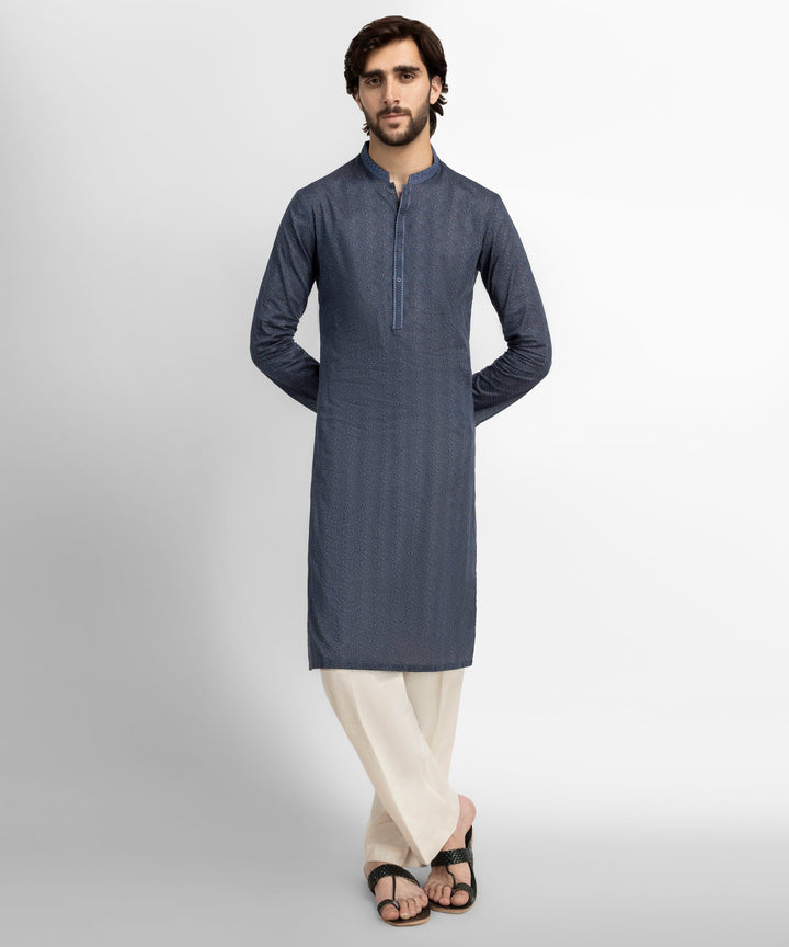 Cotton Blue Kurta - J. Junaid Jamshed