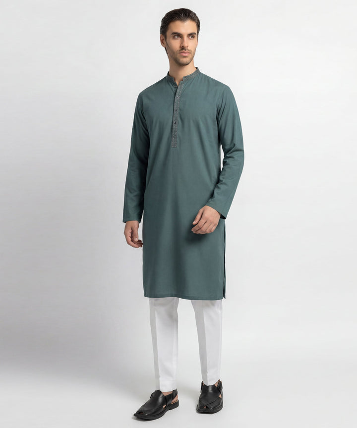 Polyester Green Kurta - J. Junaid Jamshed