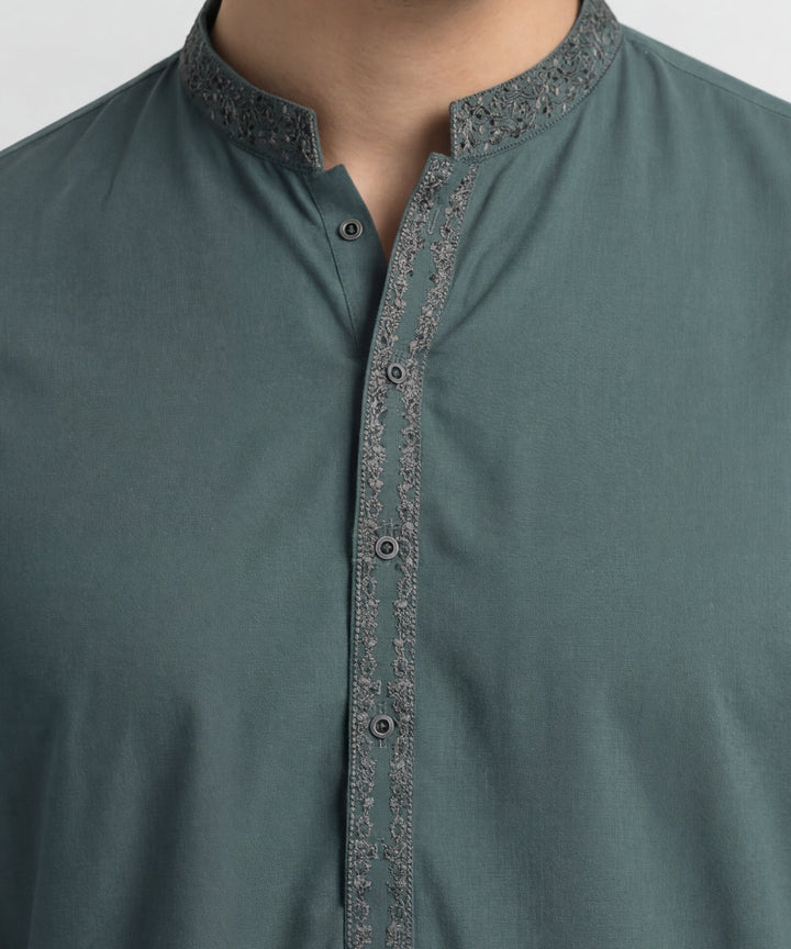 Polyester Green Kurta - J. Junaid Jamshed