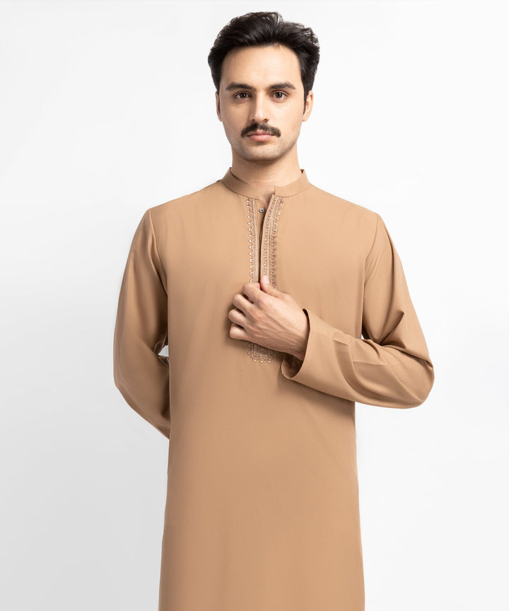 Polyester Light Brown Kurta - J. Junaid Jamshed