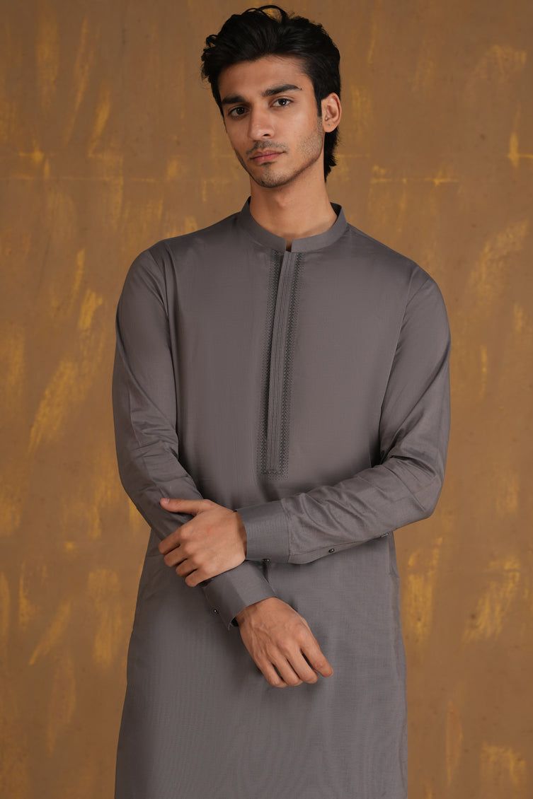 Cotton Grey Kurta Trouser - J. Junaid Jamshed
